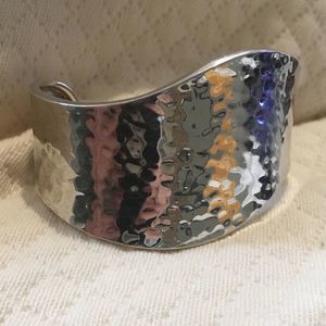 TAXCO Mexico Sterling Silver Hammered Wave Cuff Bangle Bracelet